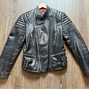 Martini Genuine Nappa Leather Quilted Moto Biker Jacket Black Men’s Small